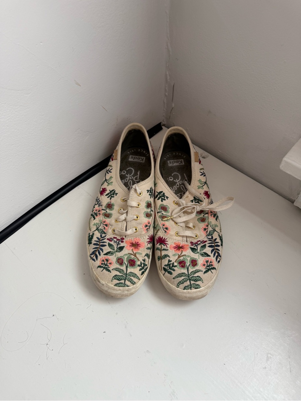 Keds x Rifle Paper Co Women's Floral Embroidered Canvas Sneakers in Cream
